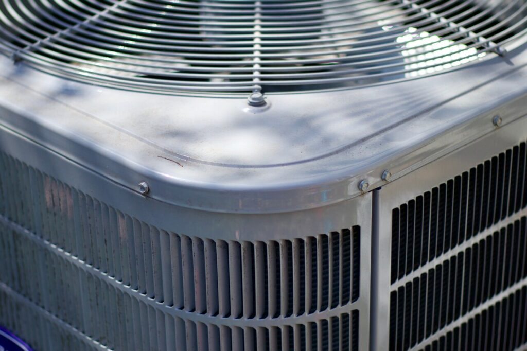 Close-up of an HVAC unit showcasing its metal casing and ventilation components.